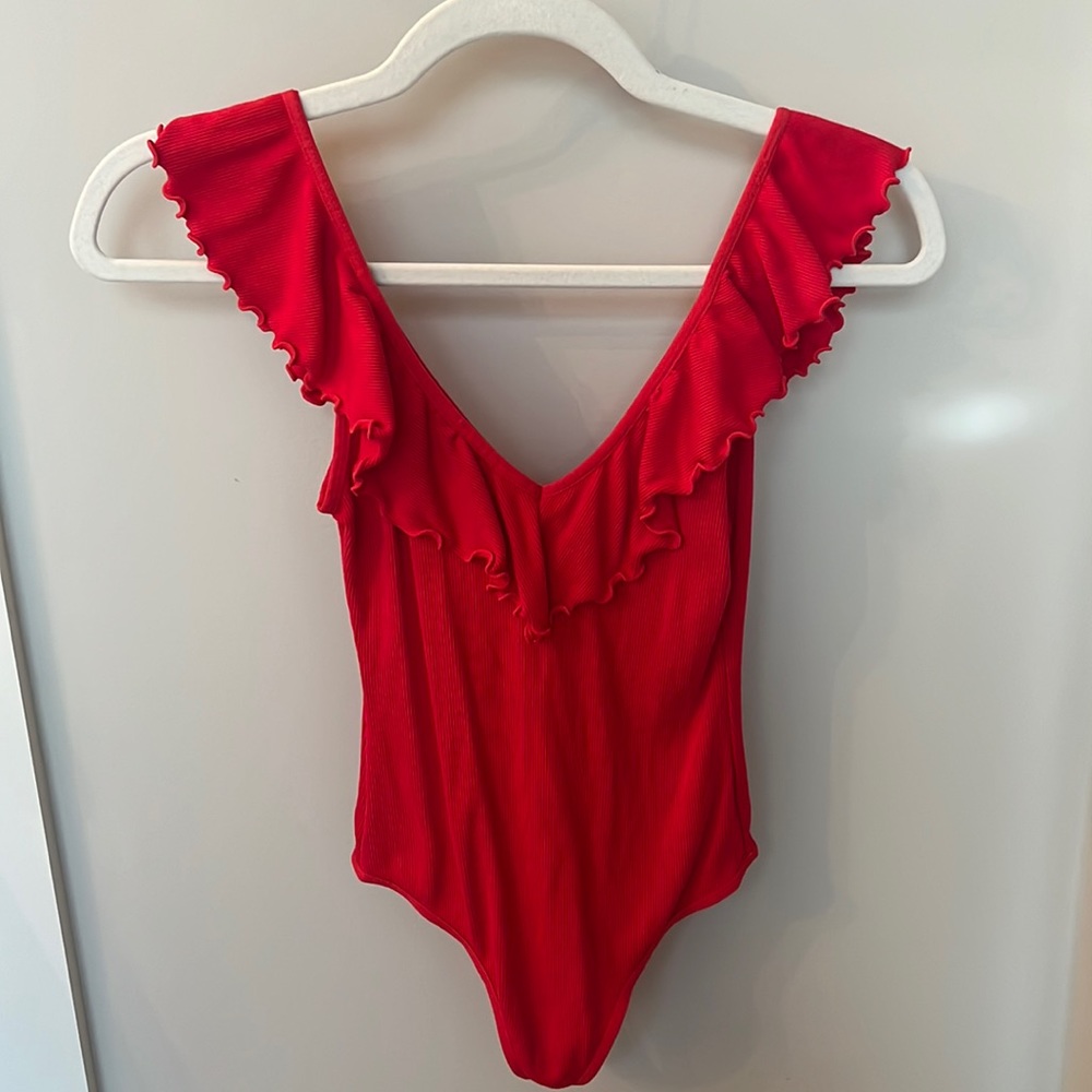 Red Wilfred Ruffled Bodysuit Size XS